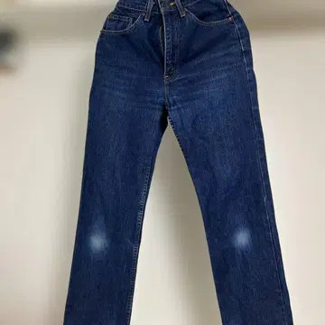 다크 블루 하이 웨스트 스트레이트 데님 팬츠
