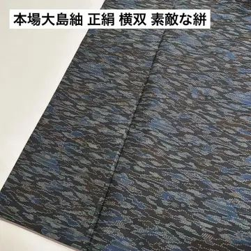 본고장 오시마 명주 순수 실크 가로 쌍 멋진 가스리 기모노 U-4566