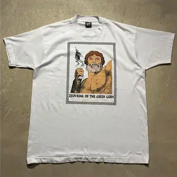 80s 빈티지 제우스 신화 아트 메시지 티셔츠 티 구제 의류
