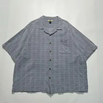 타미힐피거 반팔 실크 셔츠 2XL 블루 그레이 오픈 카라 6489