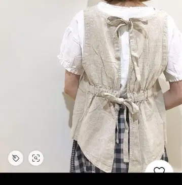 사만사 모스모스 뒷면 리본 베스트 베이지 린넨 마 혼방