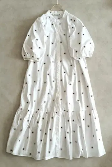 자라 ZARA 꽃무늬 자수 자수 디자인 볼륨 소매 원피스 S
