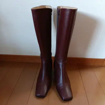 버건디 가죽 롱 부츠 25.5cm 통통한 타입 중간 힐