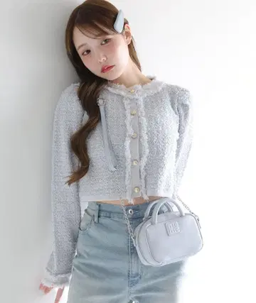 NICE CLAUP 트위드 자켓 색스 블루