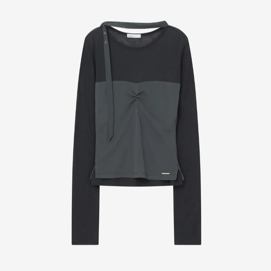 Misekeyseoul Sheer Layered Scarf Long Sleeve Charcoal sheer