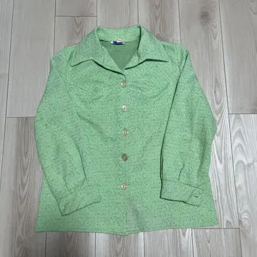 추정 50~60년대 Hergl 오픈 카라 셔츠 고양이 눈 버튼 green