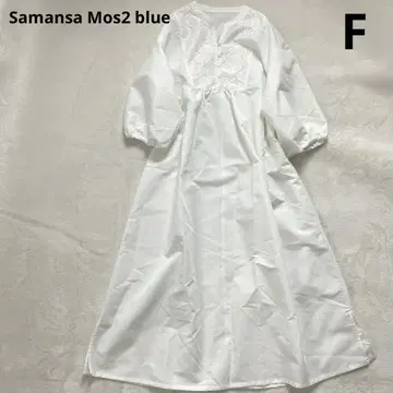 Samansa Mos2 블루 메쉬 레이스 콤비 원피스 7부 소매