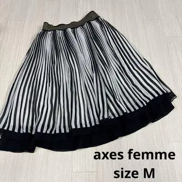 엑시즈팜 플레어 스커트 플리츠 화이트 블랙 스트라이프