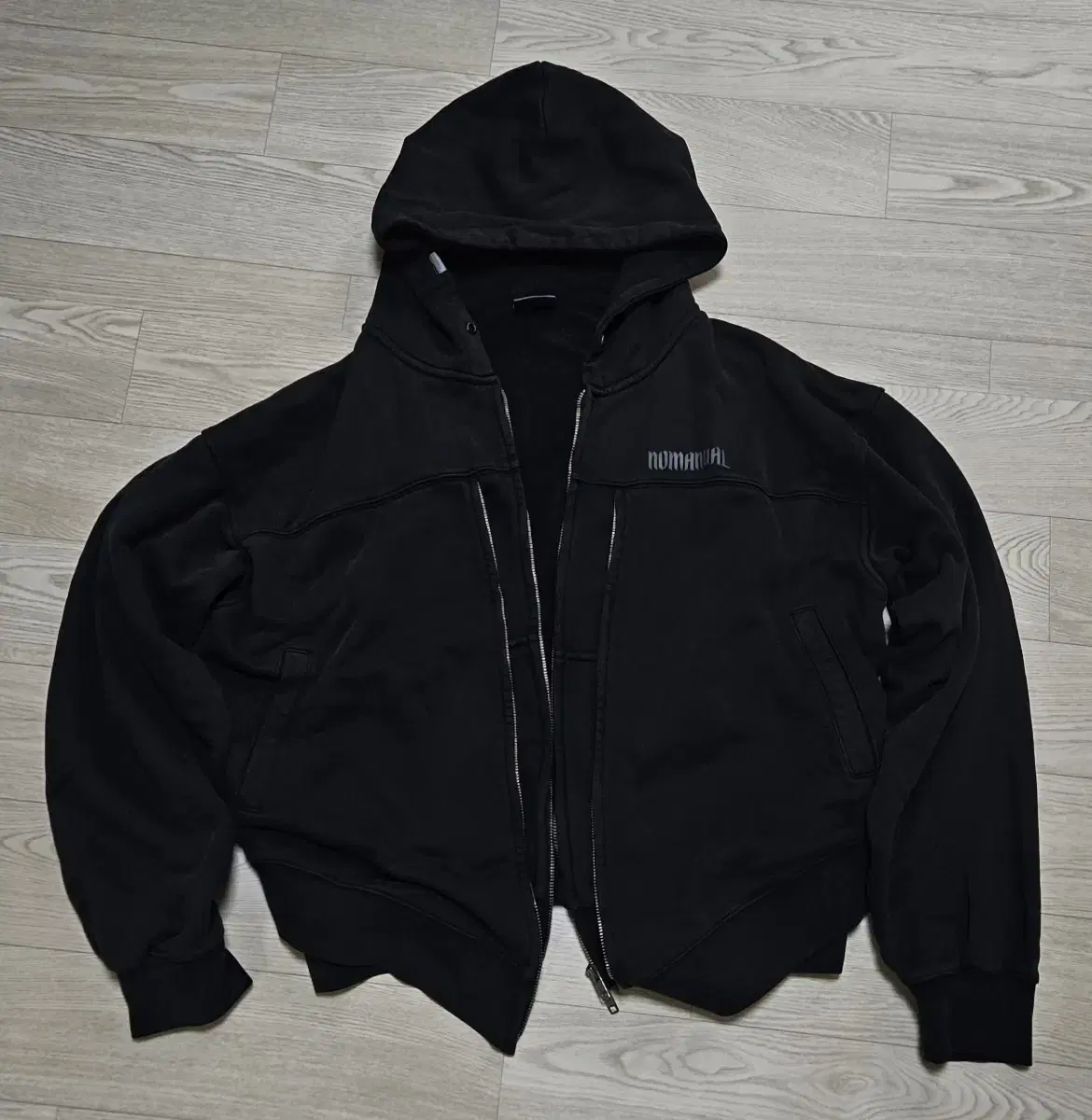 No Manual Hooded Zip-Up Washed Black L
