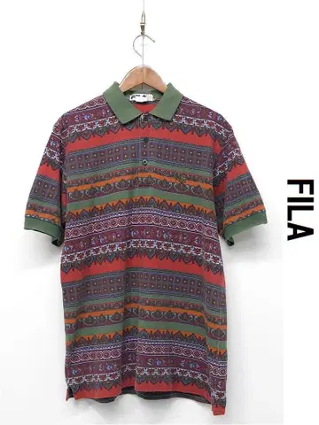 D436/빈티지 90s 휠라 반팔 피케 셔츠 사슴 올 패턴 보더