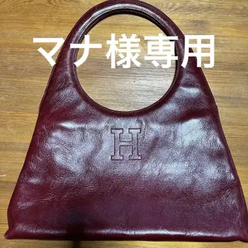 가격 인하 진행 중 히로후 와인 레드 가죽 숄더백 H 로고