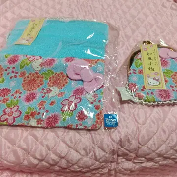 초레어! 산리오 헬로키티 크레이프 원단 복조리와 지갑 미개봉!