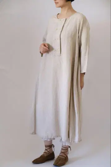 nest Robe 네스트로브 내추럴 린넨 더블 브레스트 플레어 원피스 F
