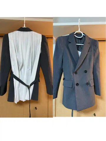 Sacai 스타일 여성용 그레이 스트라이프 자켓 새 상품급