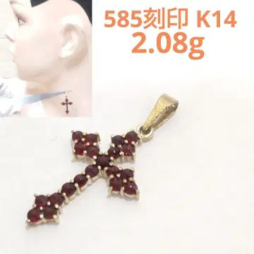 K14 585 각인 2.08g 빨간색 스톤 크로스 펜던트 탑 MJ26