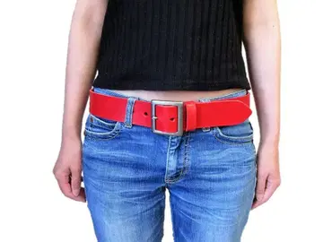 토치기 가죽 벨트 (빨강) 앤티크 골드 도금 버클 40mm 폭 통가죽