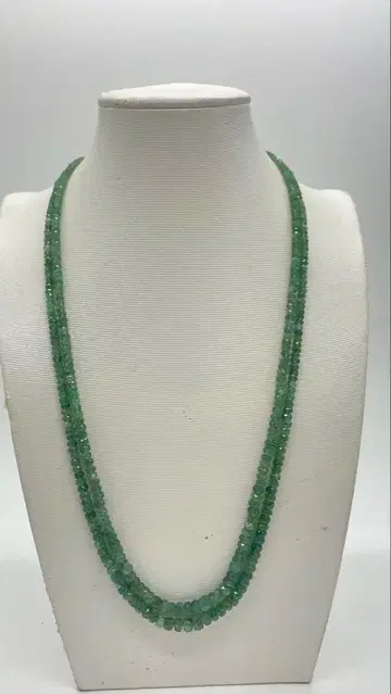 1582.에메랄드 버튼 컷 그라데이션 2줄 목걸이