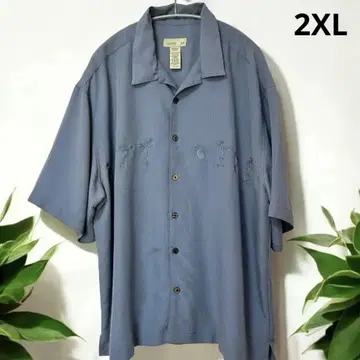 TRADER BAY 알로하 셔츠 자수 블루 그레이 2XL