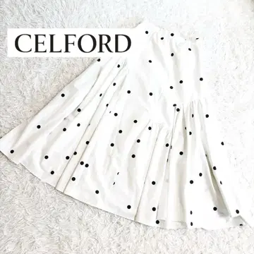 CELFORD 비대칭 개더 스커트 도트 무늬 롱 스커트