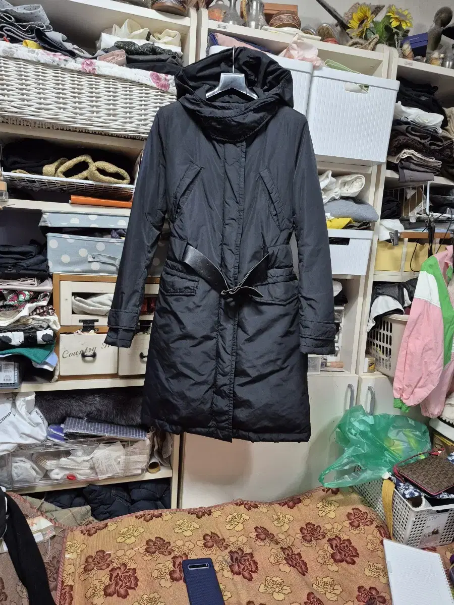 시스템  다운 후드. 롱 패딩콬.