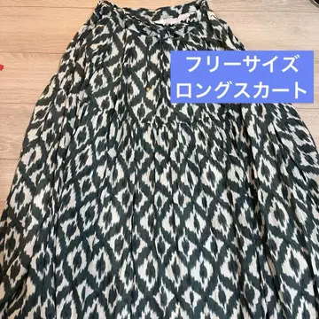 가격 협상 가능 여성용 아이 컷 무늬 플레어 스커트 녹색 흰색 롱 스커트