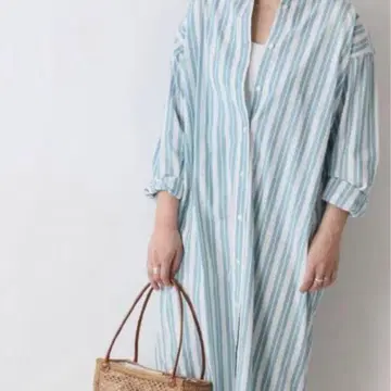 레리움 저널 스탠다드 긴팔 셔츠 원피스 스트라이프 코튼