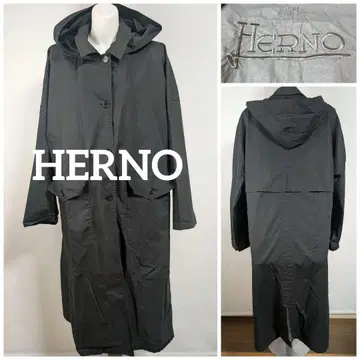 HERNO 헤르노 후드 부착 블랙 롱 코트 트렌치코트
