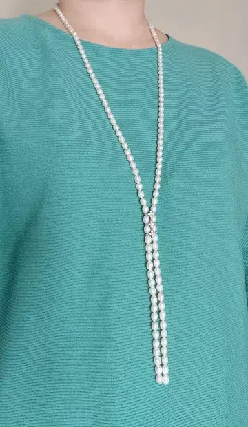 천연 담수 진주, 반짝이는 롱 목걸이, Y자형