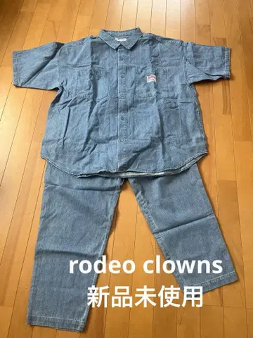 RODEO CROWNS 데님 블루 반소매 셔츠 & 팬츠 셋업