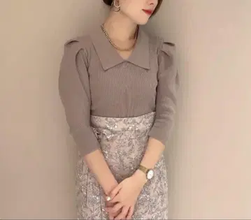 SNIDEL 니트 칼라 퍼프 슬리브 풀오버 그레이