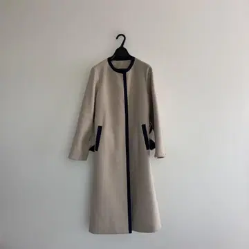 베이지 노카라 롱 코트 허리 벨트 포함