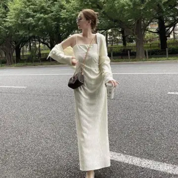mavimoon 플리츠 가디건 시스루 원피스 셋업