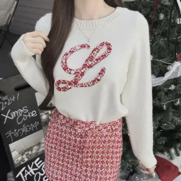 L holiday tweed knit lumignon 니트 빨간색 레드