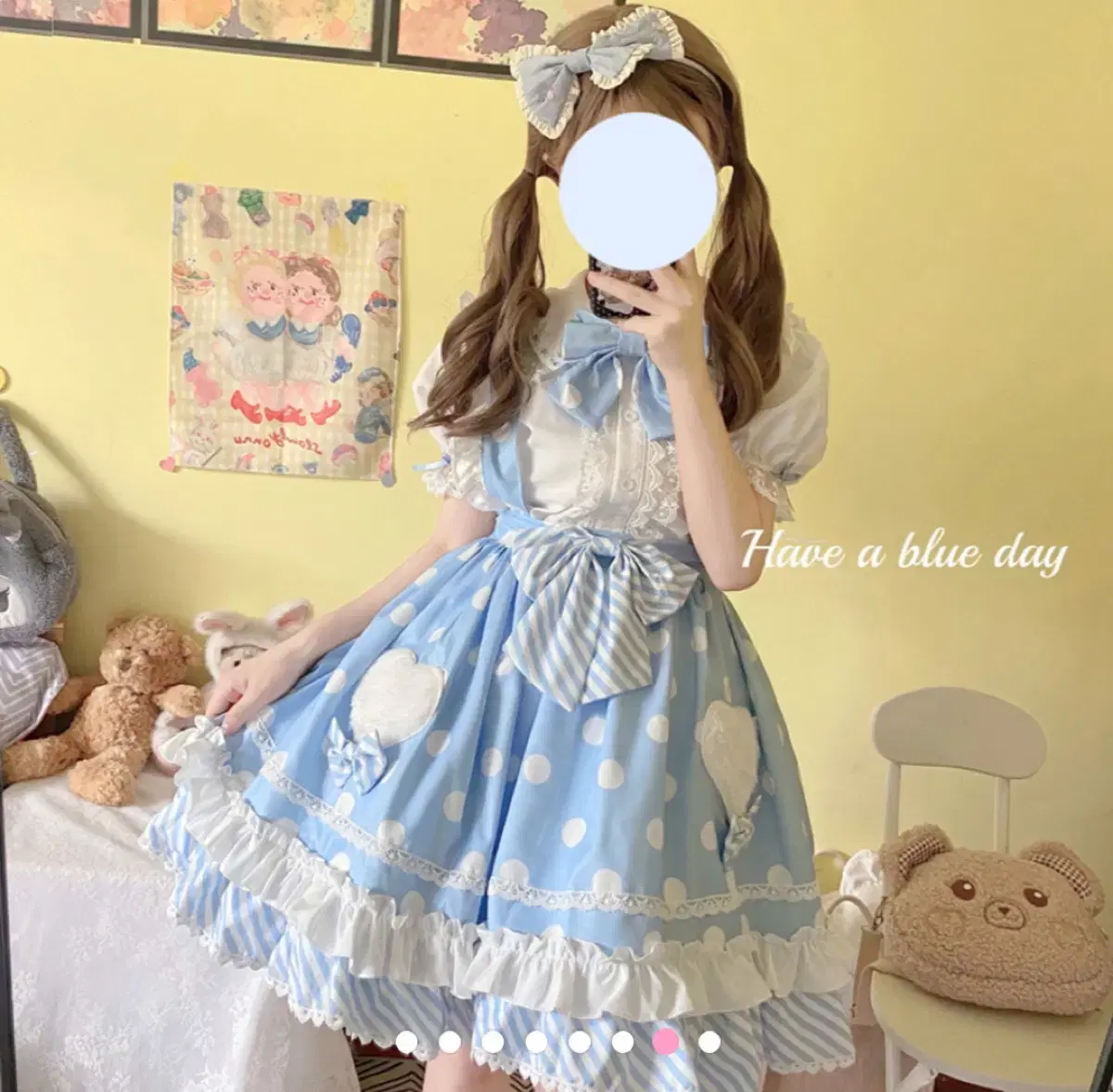 Costume Lolita Blue Onepiece Frill Suspender Cosplay
