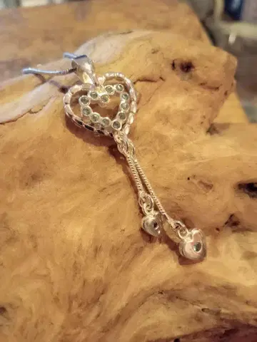 실버 925, 하트, 더블, 블루 지르코니아, 롱, 펜던트, 목걸이