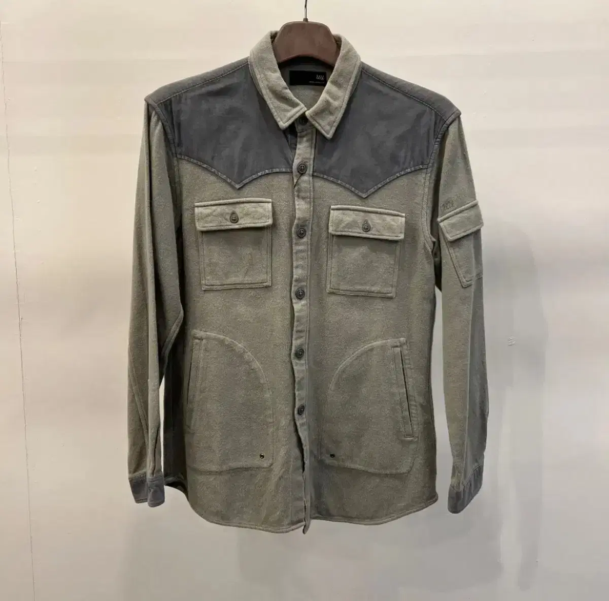 Undercover Khaki Gray Corduroy Detail Western Cotton Shirt