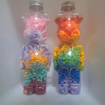 컬러풀 블록 곰 모양 보틀 세트 베어브릭풍