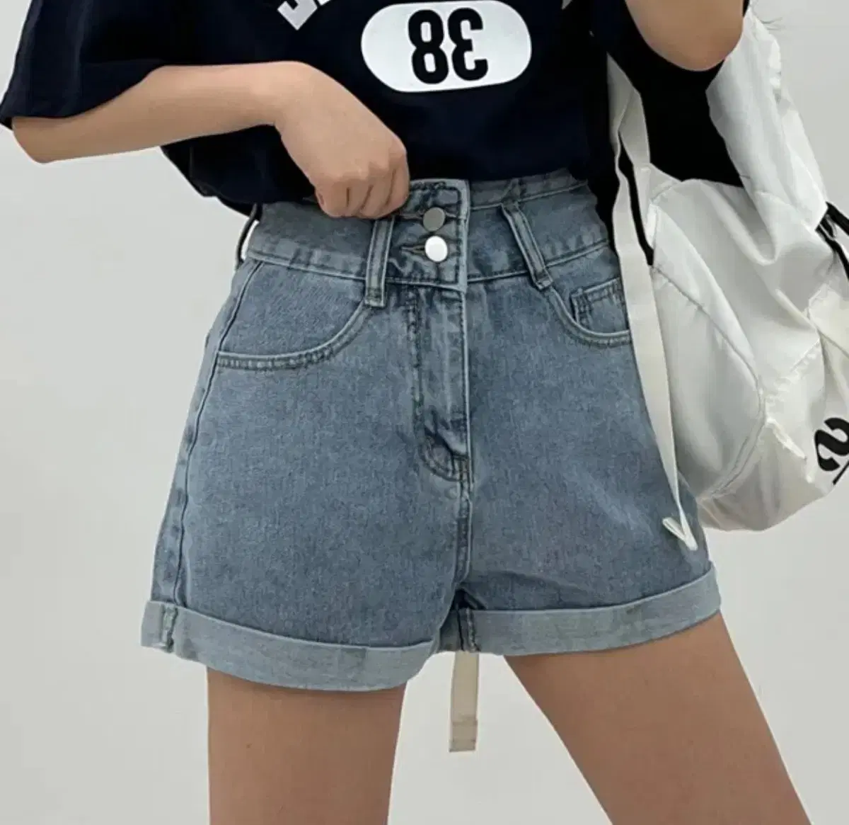 에이블리 투버튼 데님 청반바지