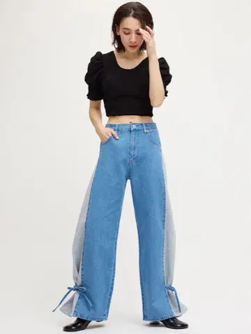 측면 스위치 2웨이 리본 데님 팬츠