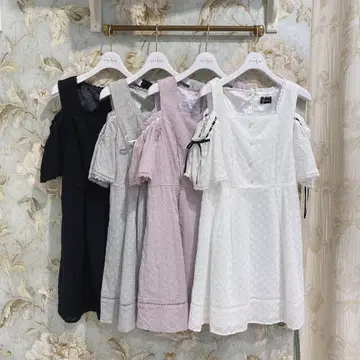 evelyn 숄더 리본 코튼 원피스