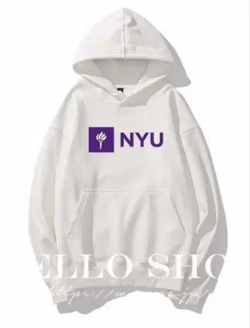 NYU 로고 화이트 후드티