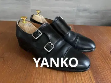 YANKO 블랙 가죽 더블 몽크 스트랩 신발