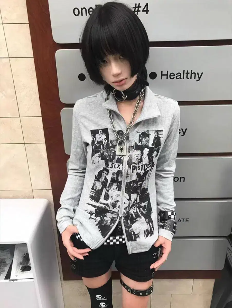 Y2K Zip-Up Jersey Rock Punk Vintage Goth Hooded Jacket Hip Hop