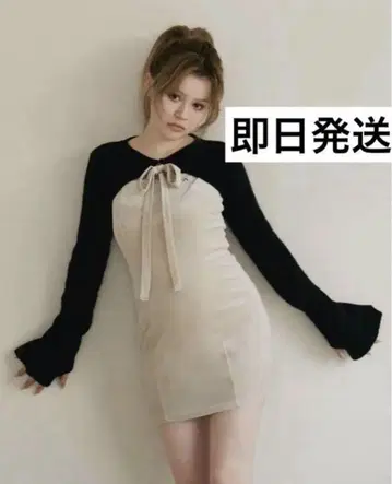 앤드메리 아니타 리본 미니 드레스 베이지