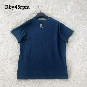 Rby45rpm 인디고 염색 티셔츠 긴타로 동화 자수 코튼 100%