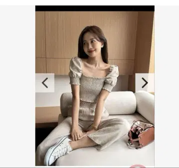 벌스데이 바쉬 린넨 베이지 퍼프 슬리브 셋업 미사용 새상품