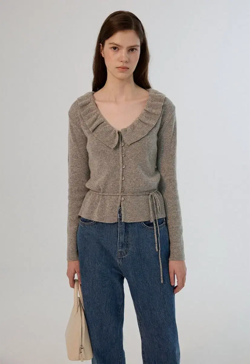 Somewhere Butter Ruffle Frill Gray Cardigan