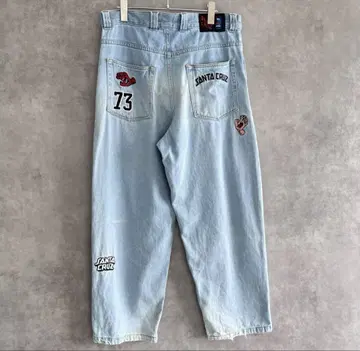 SANTA CRUZ 산타크루즈 패치 풍 자수 데님 팬츠 와이드 팬츠 M