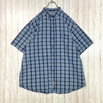city boy 시어서커 체크 반팔 셔츠 오버 사이즈 블루