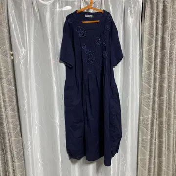 FUGAFUGA 사토 섬유 FUGAFUGA 반팔 자수 원피스 면 F 남색